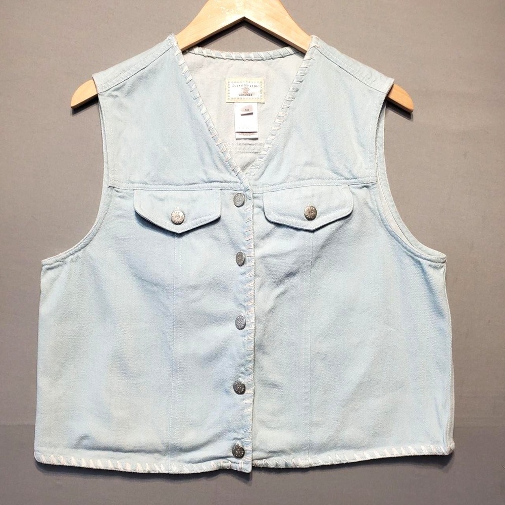 VTG Susan Bristol Boho Festival Denim Vest Women M Blue Light Wash Indie 90s Top